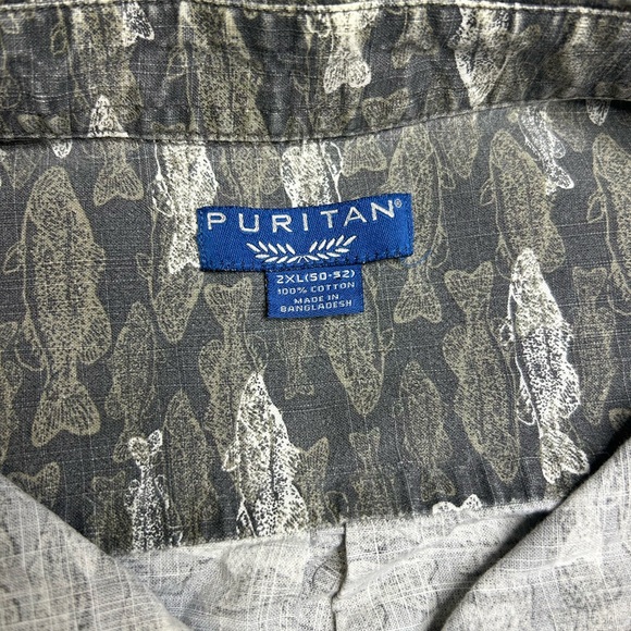 Men’s 2XL Puritan All Over Fish Salmon Trout Print Shirt.  SKU B2 - Picture 3 of 5